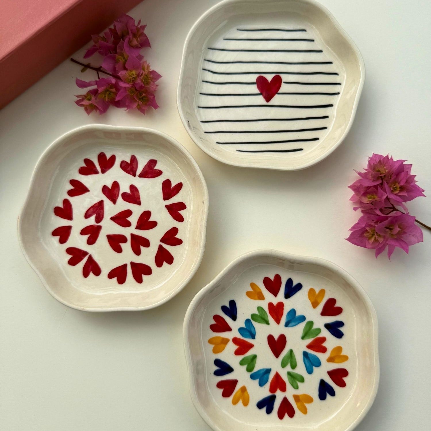 Set of 3 - Blissful Hearts dessert plate combo made by ceramic