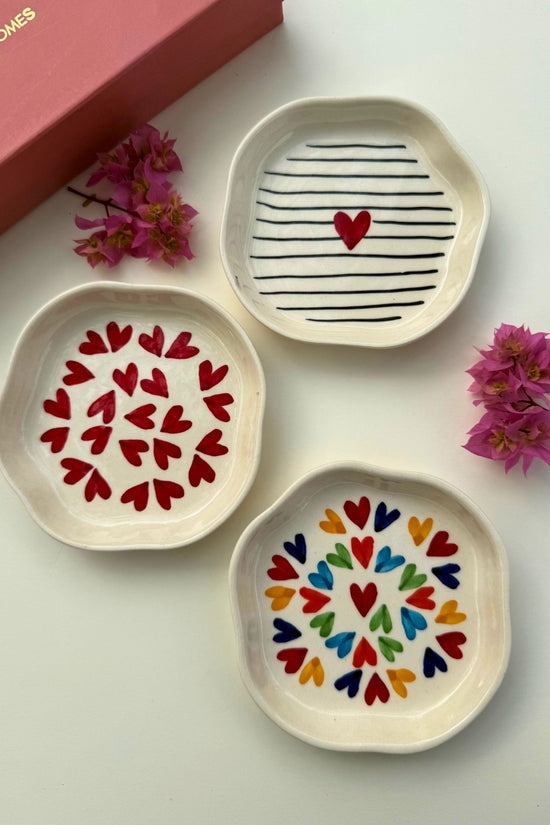Set of 3 - Blissful Hearts dessert plate combo made by ceramic