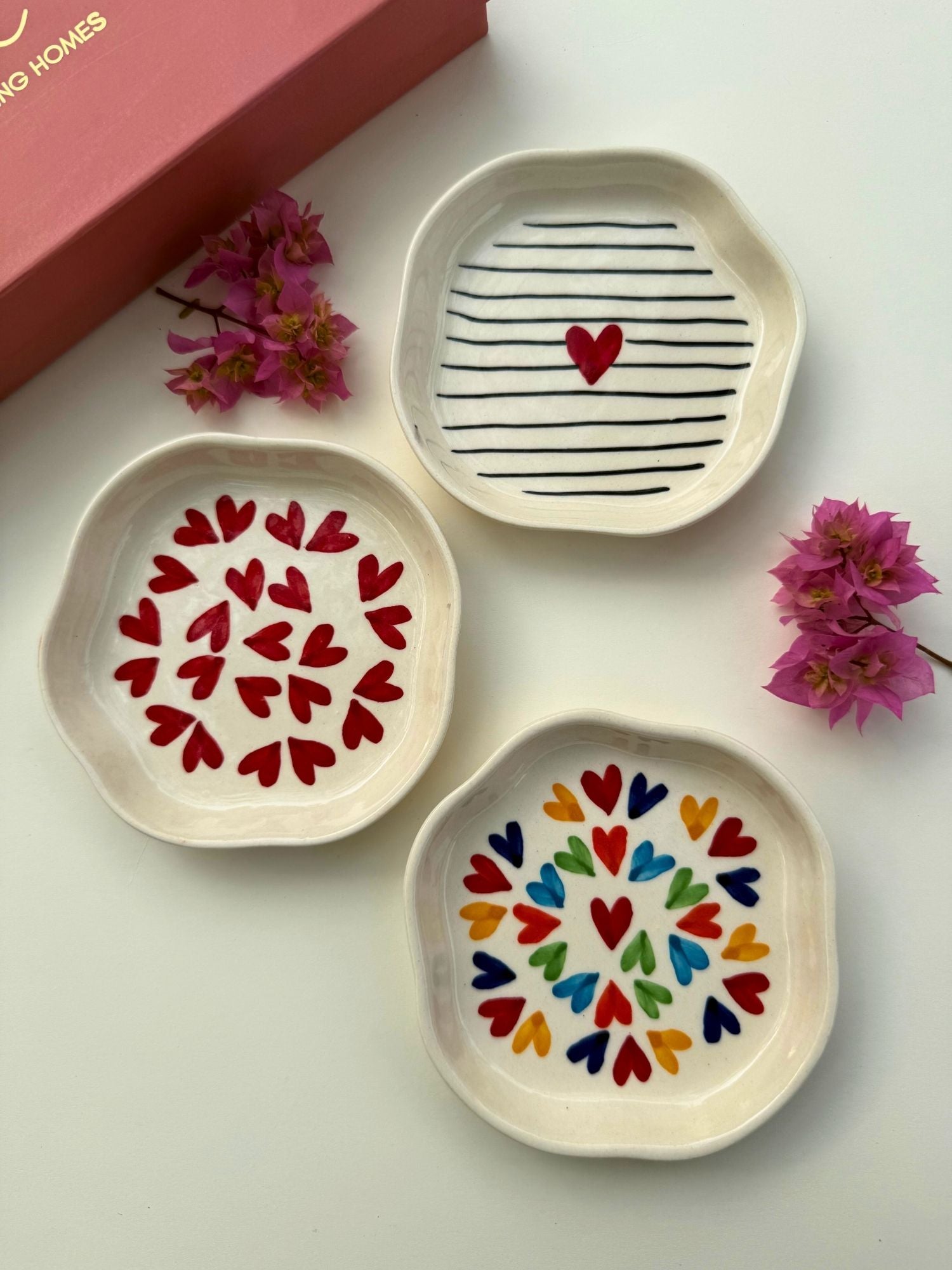 Set of 3 - Blissful Hearts dessert plate combo made by ceramic