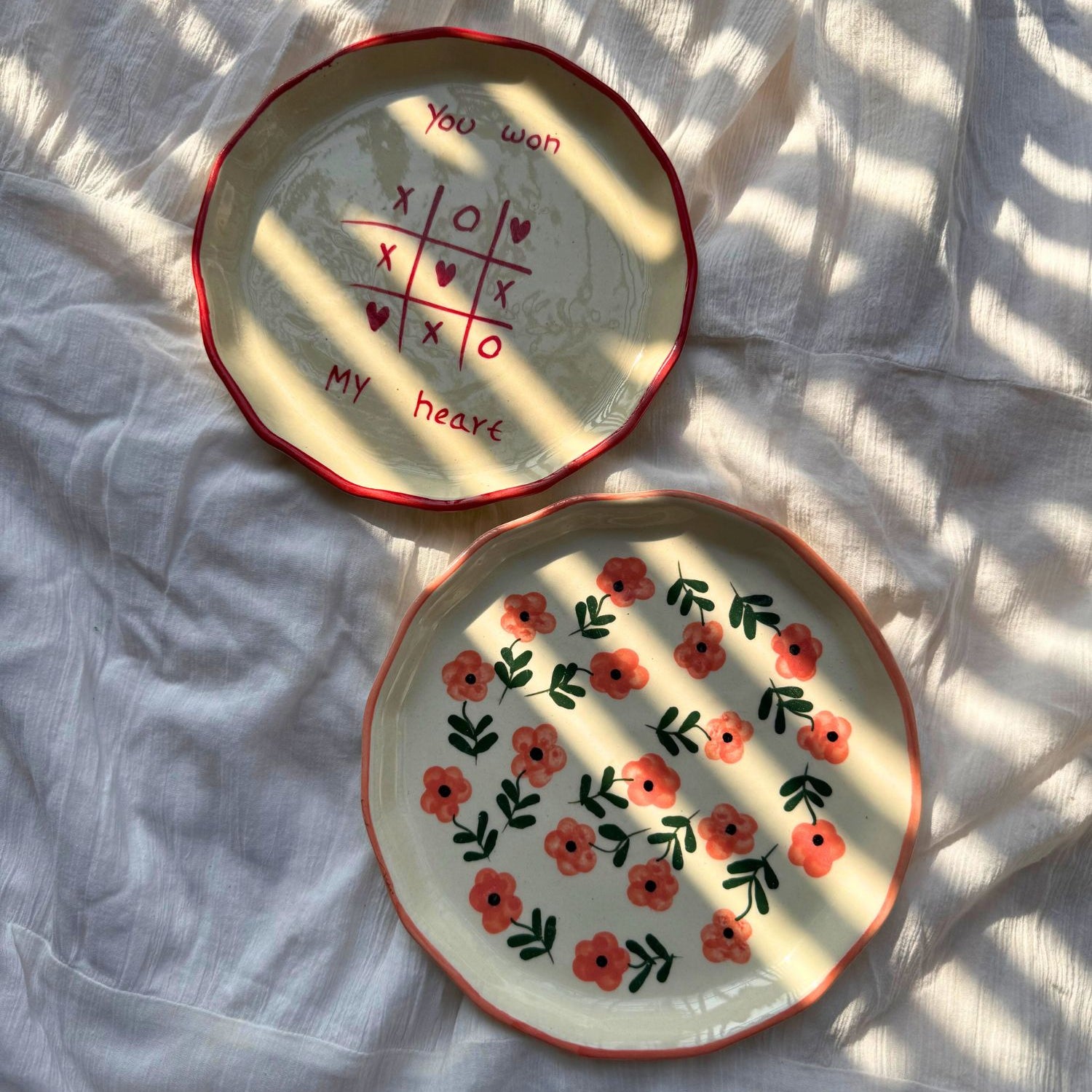 Set of 2 - Poppy field & You won my heart snack plate made by ceramic