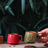 Red & Green Serene Leaf Coffee Mug- Set of Two