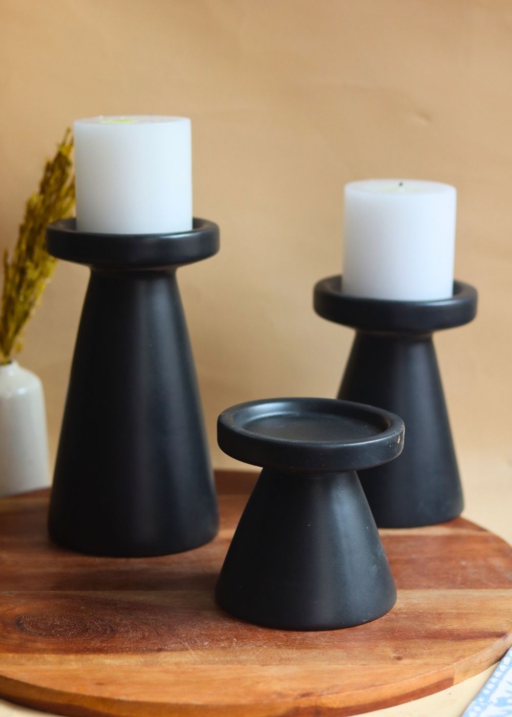 Set of 3 - Black Pillar Candle Holder handmade in india