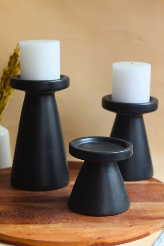 Set of 3 - Black Pillar Candle Holder handmade in india