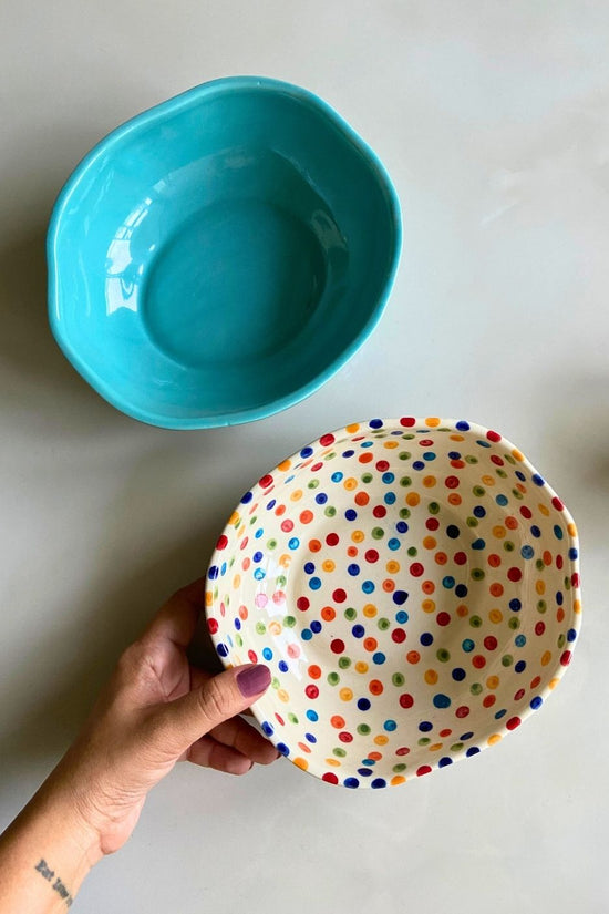 basic teal & colorful polka bowl handmade in india 