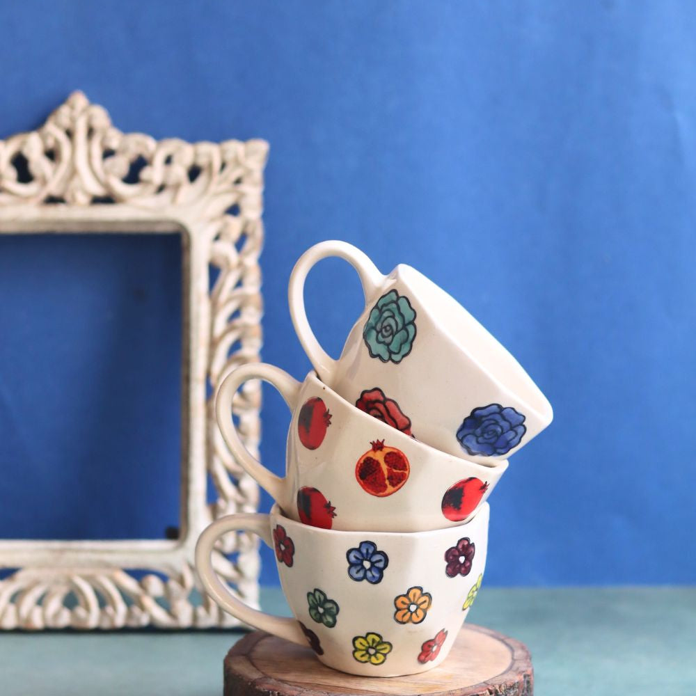 Set of 3 - Rosy Bloom Mugs made by ceramic