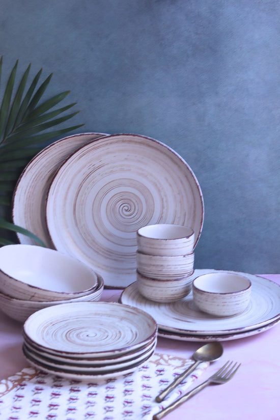 Set of 14 -  Brown & White Dinner Set with premium quality material
