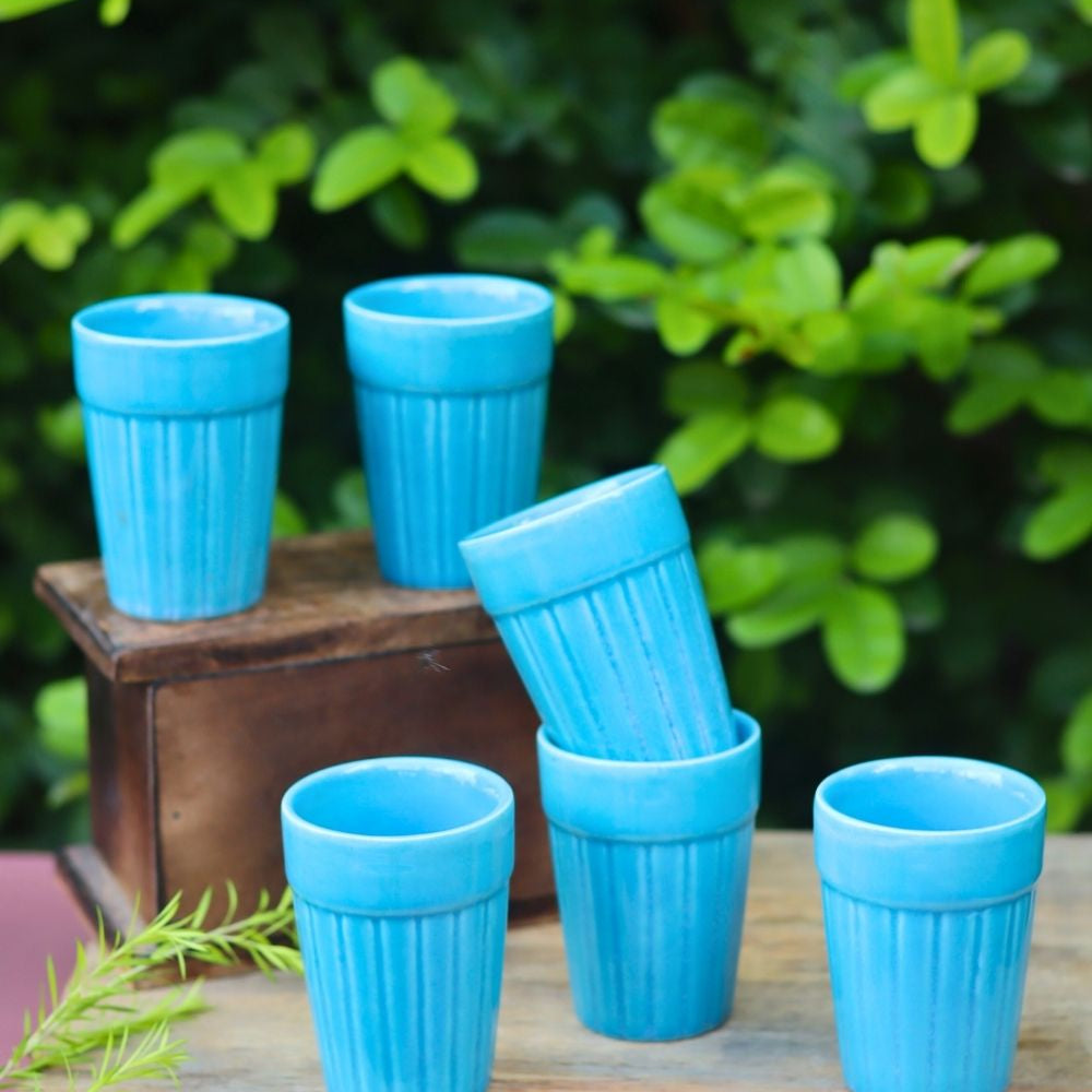 handmade Set of 6 - Blue Kulhad