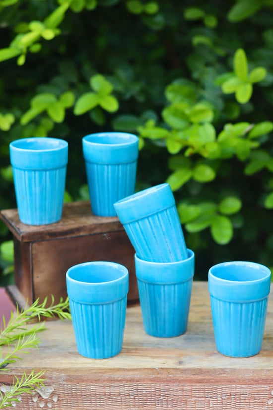 handmade Set of 6 - Blue Kulhad