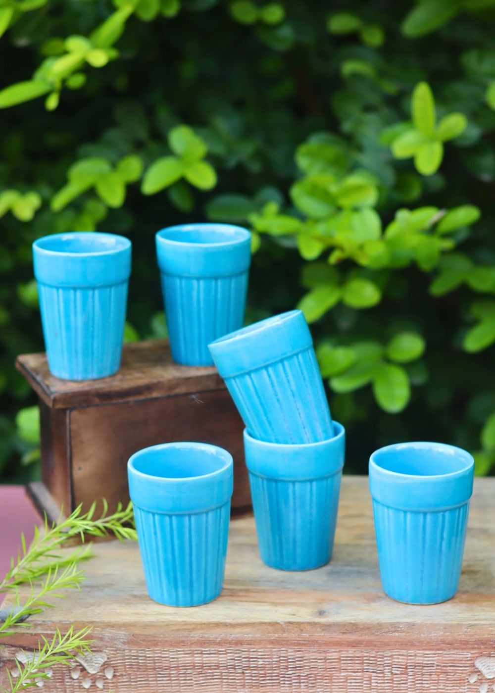handmade Set of 6 - Blue Kulhad