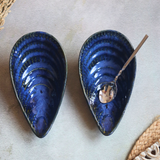 Two blue serving bowls handmade ceramic 
