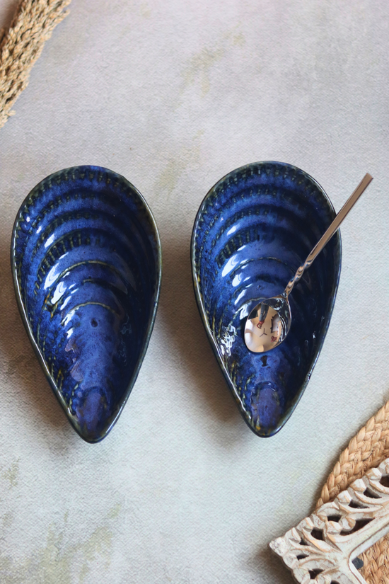 Two blue serving bowls handmade ceramic 