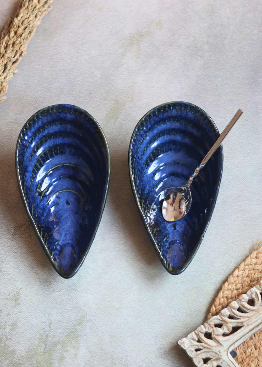 Two blue serving bowls handmade ceramic 