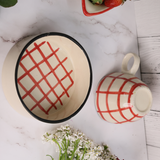 red checks mug with breakfast bowl, combo
