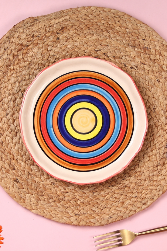 Handmade ceramic rainbow swirl plate 