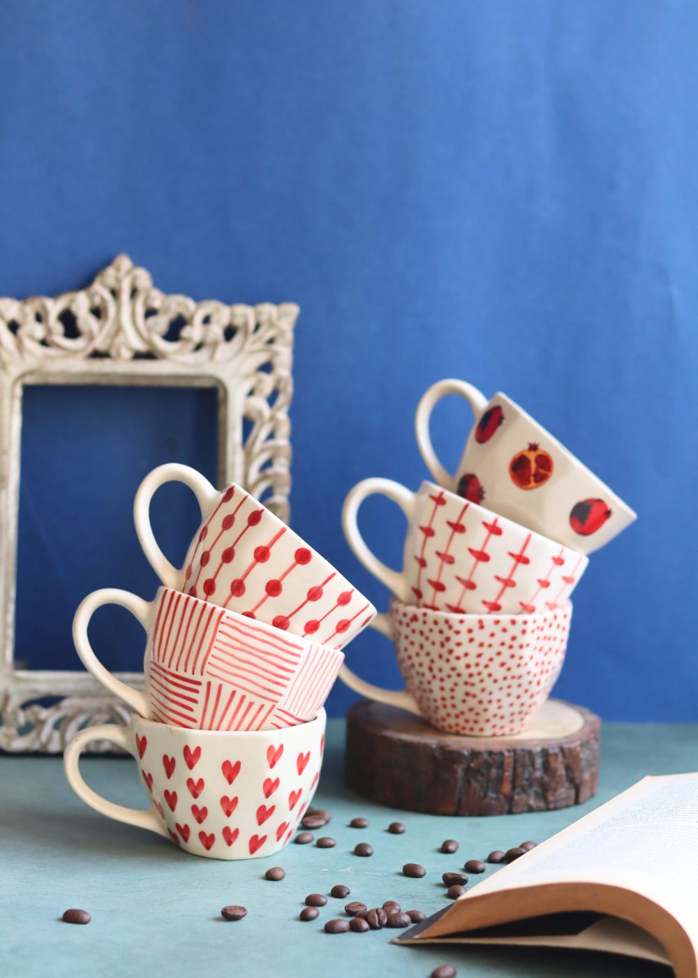 Set of 6 [Red&White] Handmade mugs (For the price of 5) with premium quality material