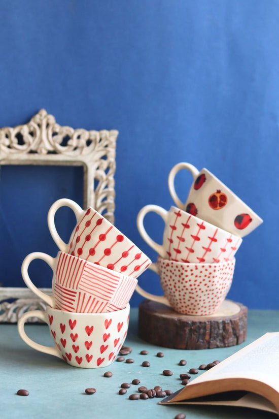 Set of 6 [Red&White] Handmade mugs (For the price of 5) with premium quality material
