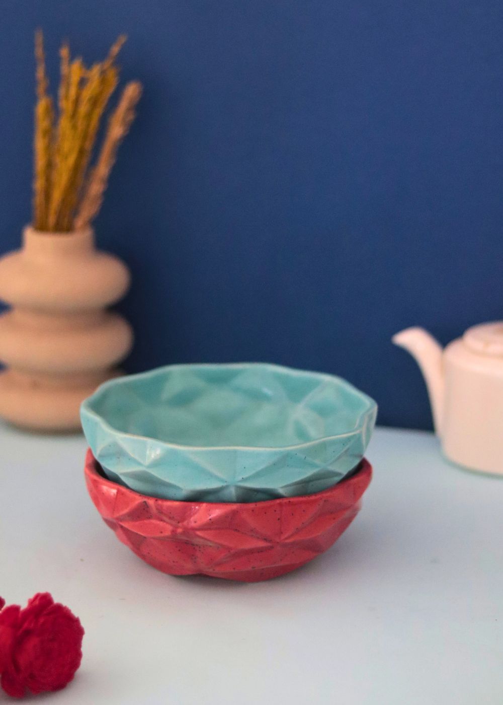 Set of 2 - Red & Blue Diamond Bowls made by ceramic