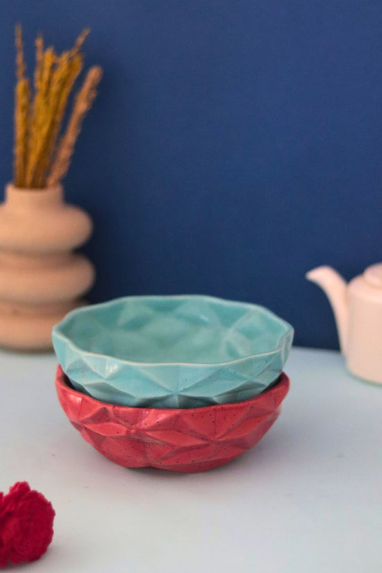 Set of 2 - Red & Blue Diamond Bowls made by ceramic