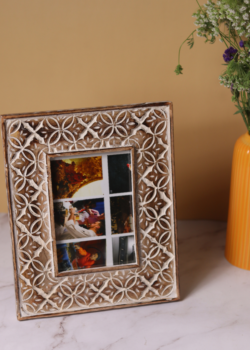 Rustic White Floral Wooden Frame