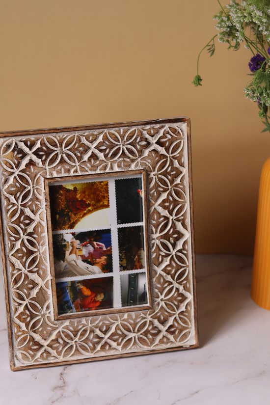 Rustic White Floral Wooden Frame