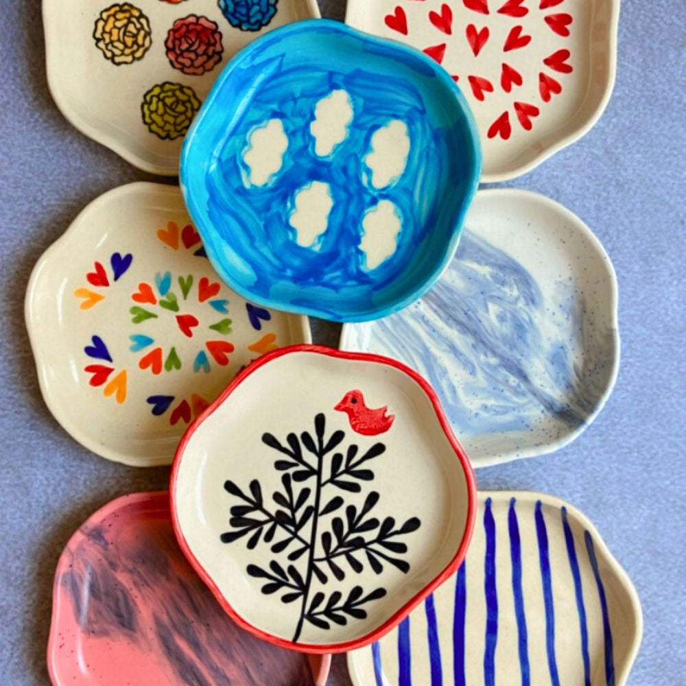 set of 8 handmade dessert plate made by ceramic 