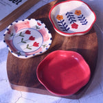 Red, Peony & Floral Bloom Handmade Dessert Plates - Set of 3 made by ceramic