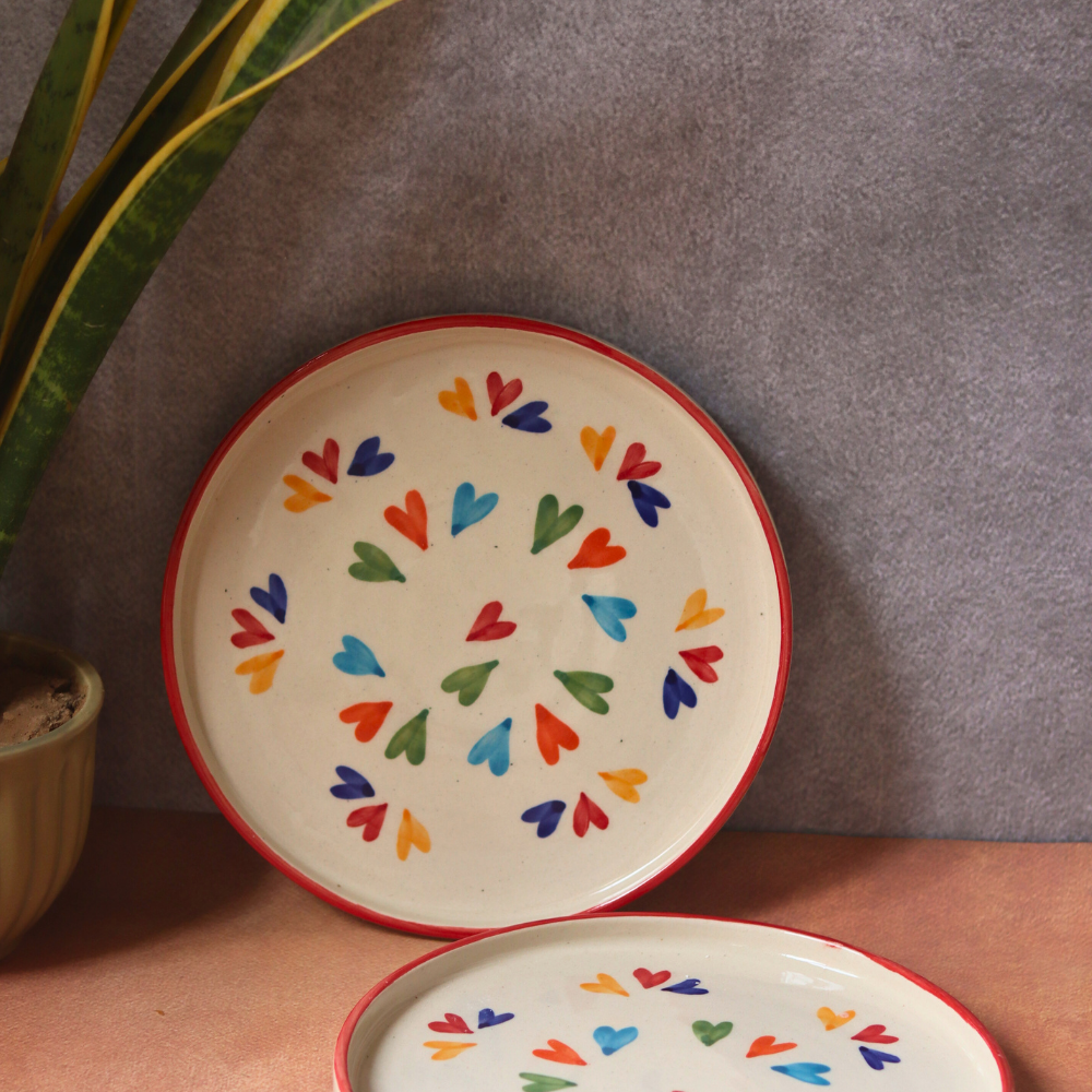 Handmade ceramic colorful hearts platters 