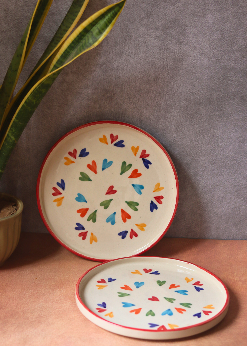 Handmade ceramic colorful hearts platters 