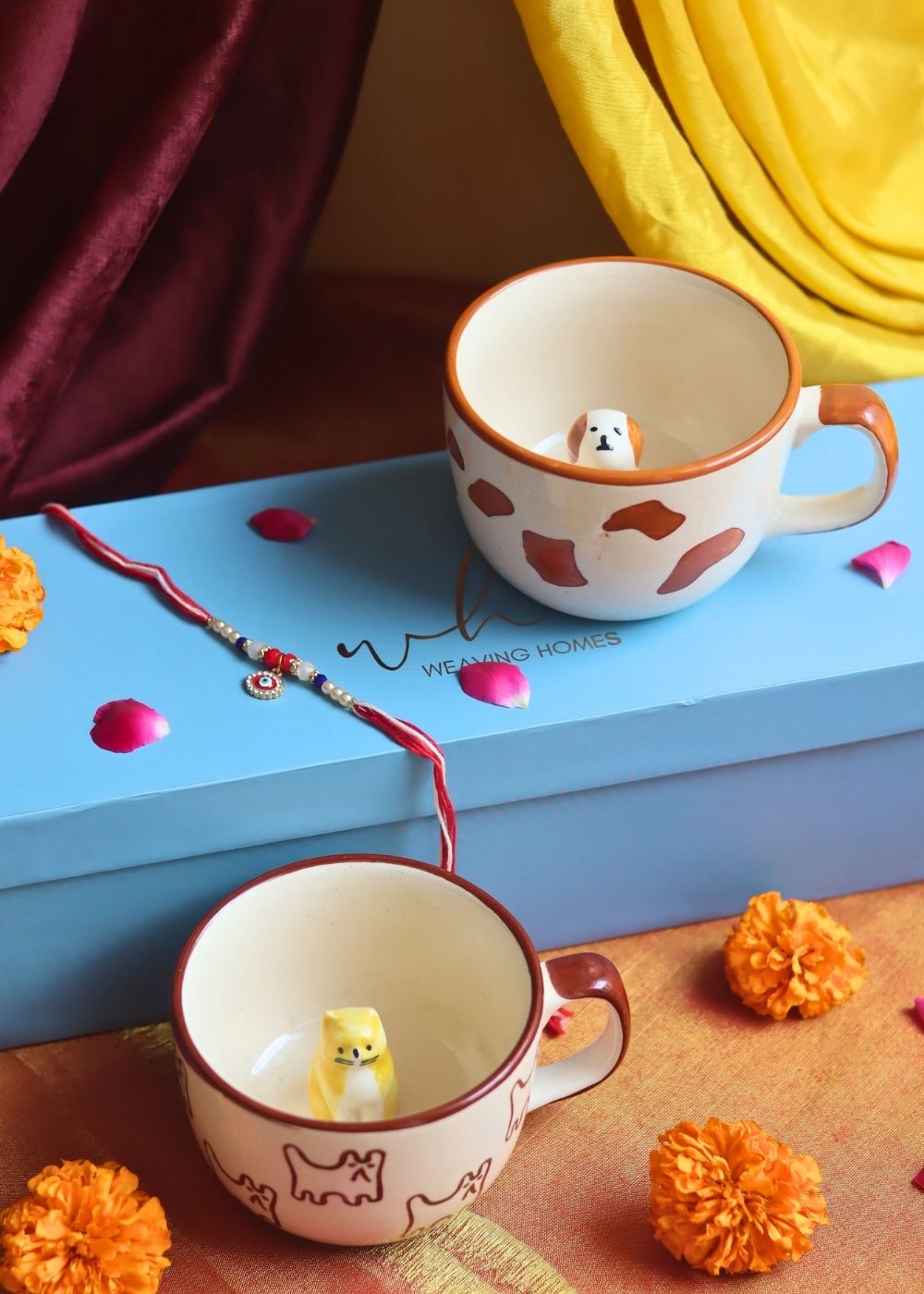 Dog & OG Cat Mug rakhi Gift Box made by ceramic