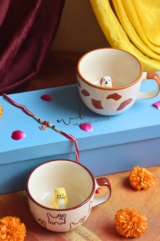 Dog & OG Cat Mug rakhi Gift Box made by ceramic
