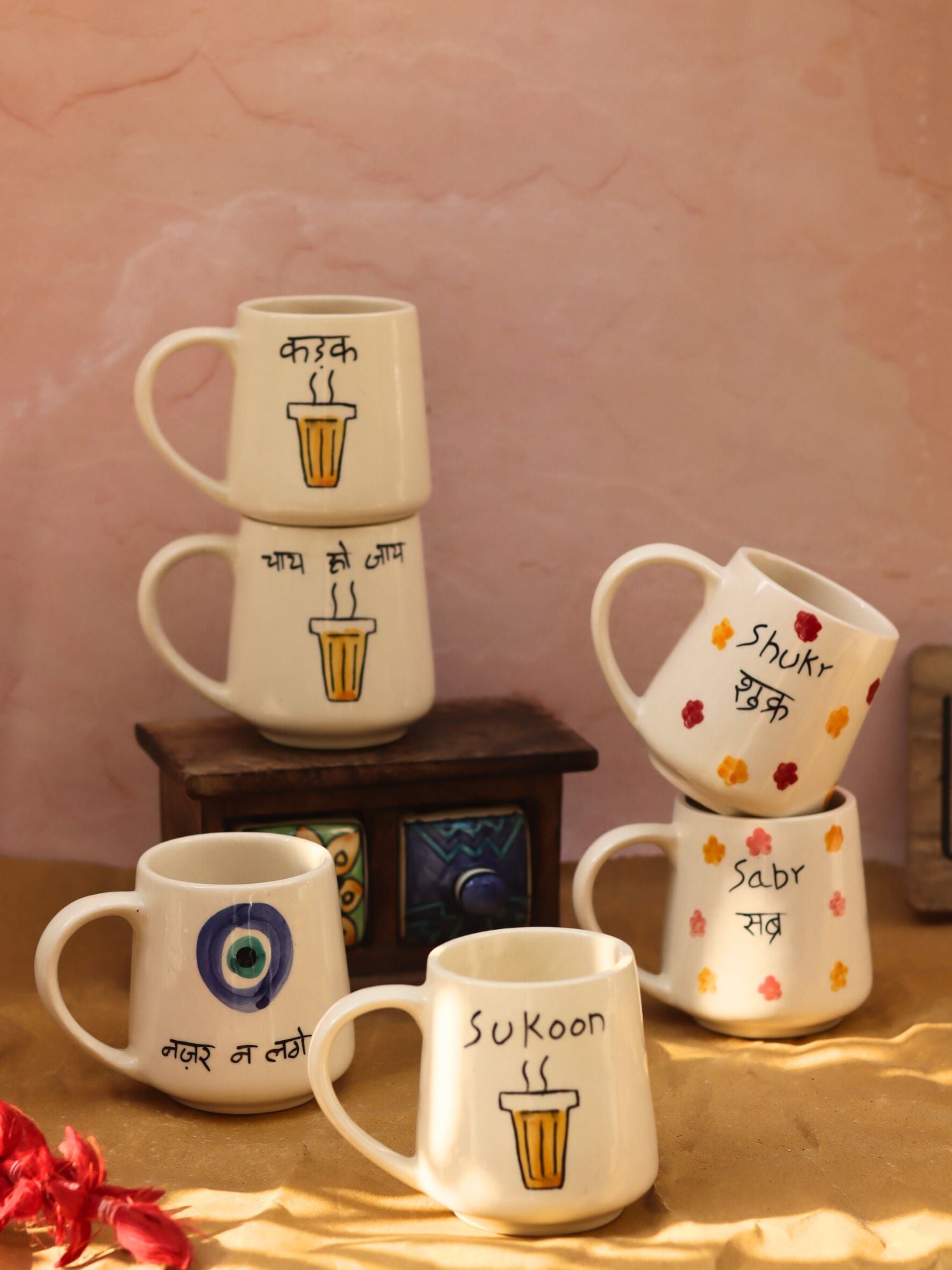 Set of 6 Statement Sip mugs combo (for the price of 5) handmade in India