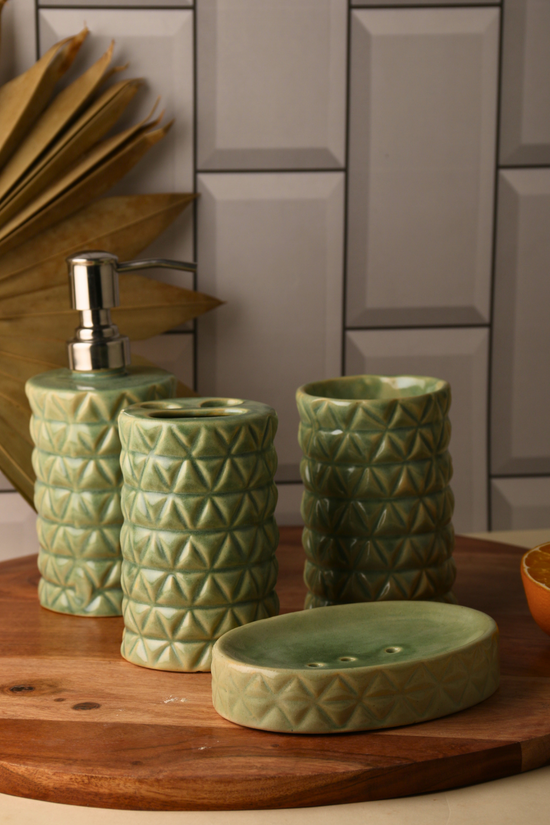set of 4 bathroom set with nature's green color