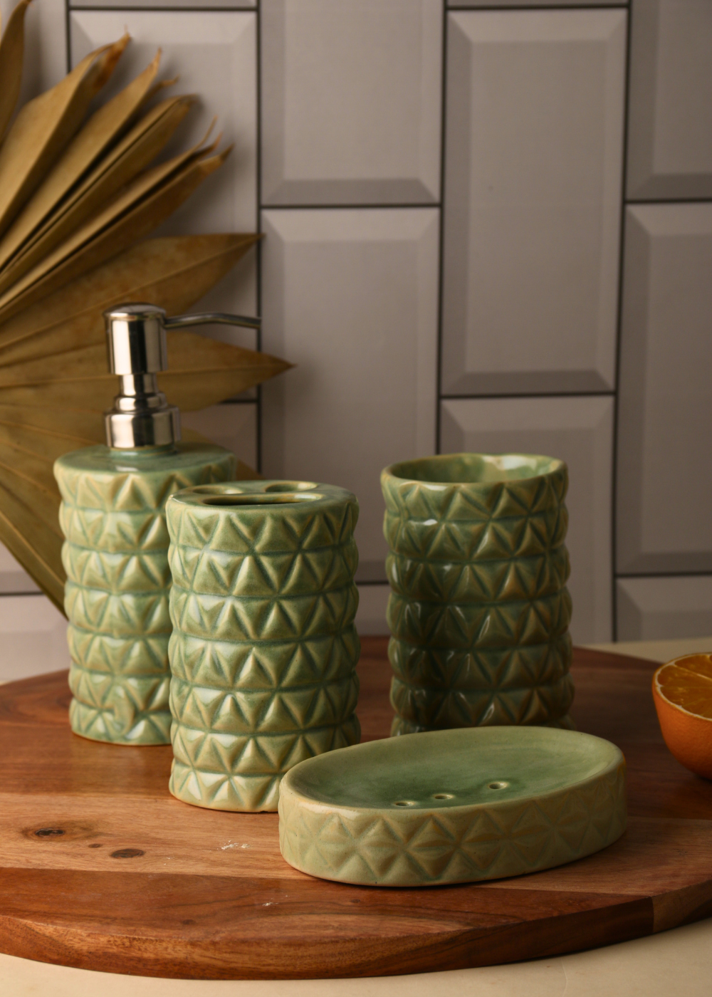 set of 4 bathroom set with nature's green color