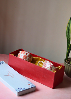 Chequered heart and polka coffee mug in gift box