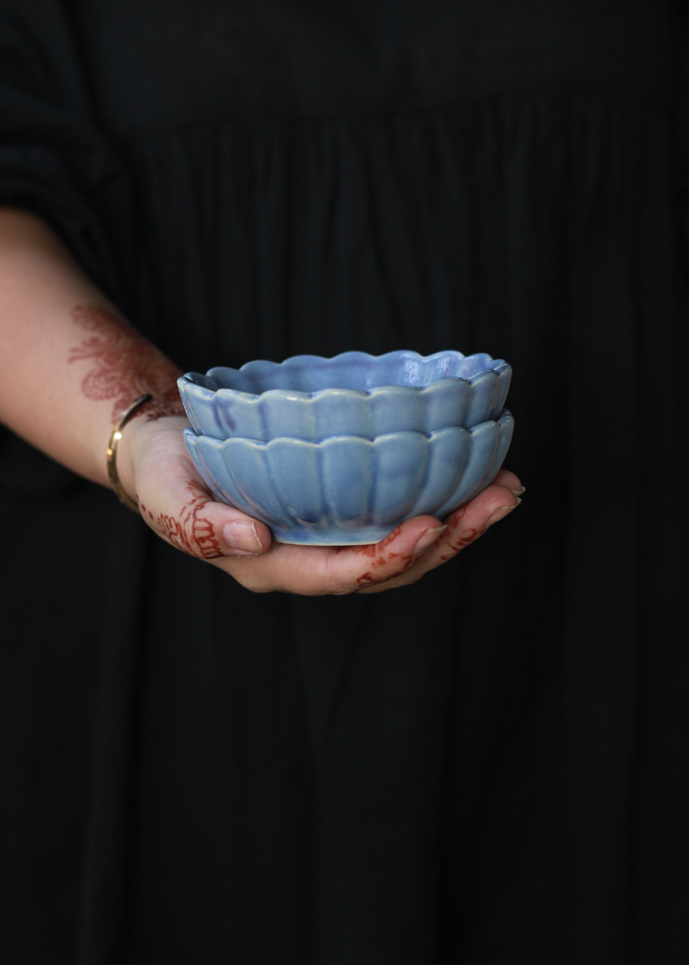 handmade blue ice cream bowl with flower design, ,made by ceramic 