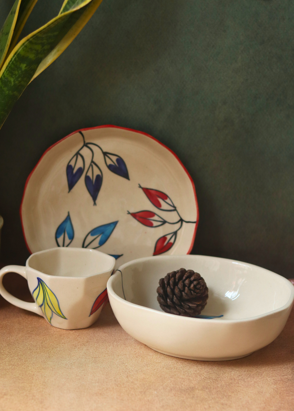 Handmade ceramic bowl, plate & coffee mug