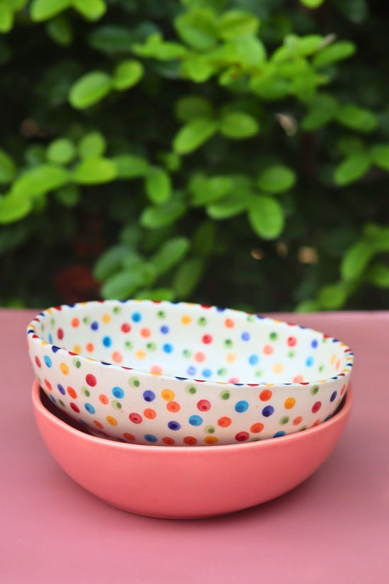 Set of 2 - Colorful Polka & Pink Curry Bowl Combo made by ceramic