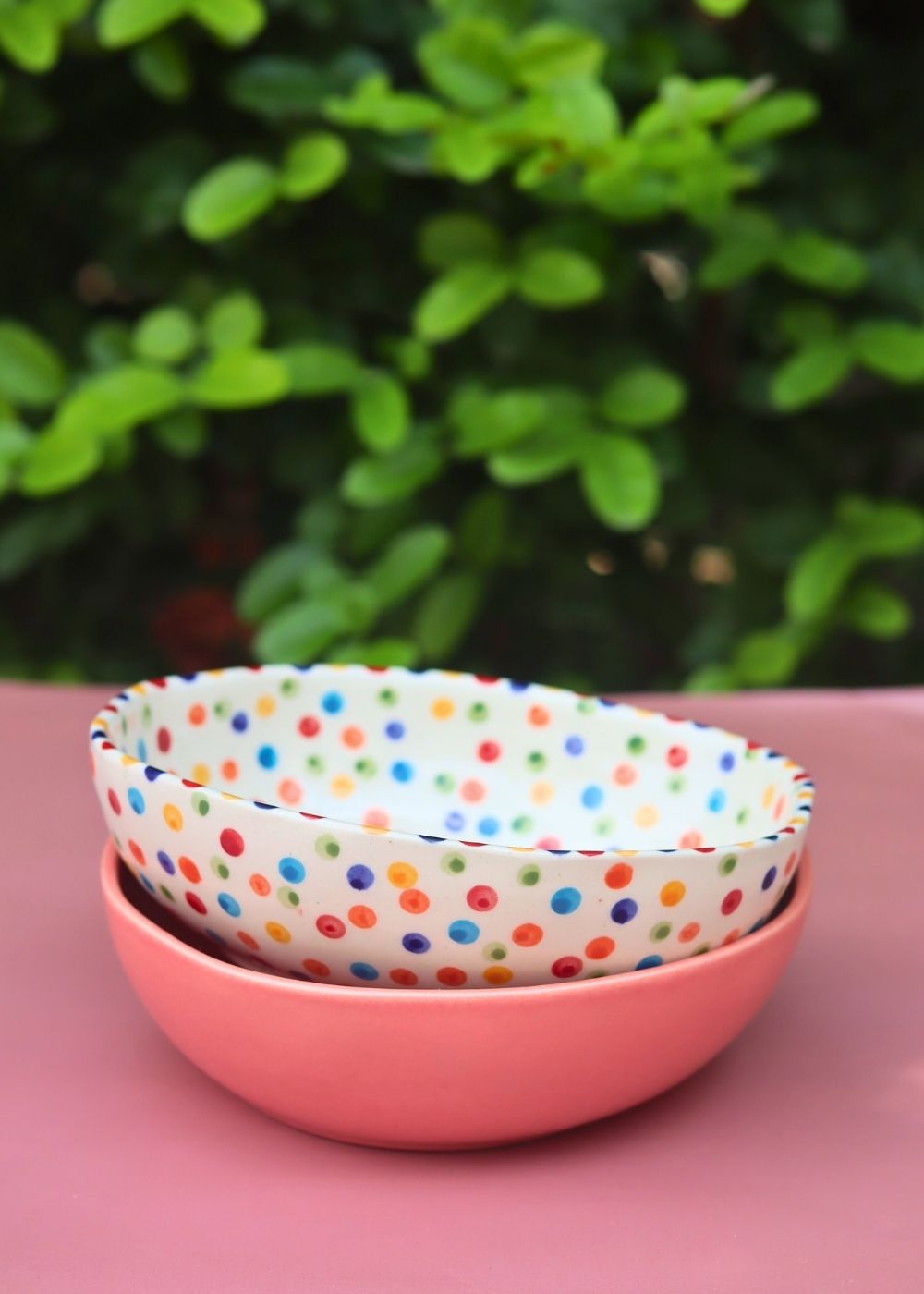 Set of 2 - Colorful Polka & Pink Curry Bowl Combo made by ceramic