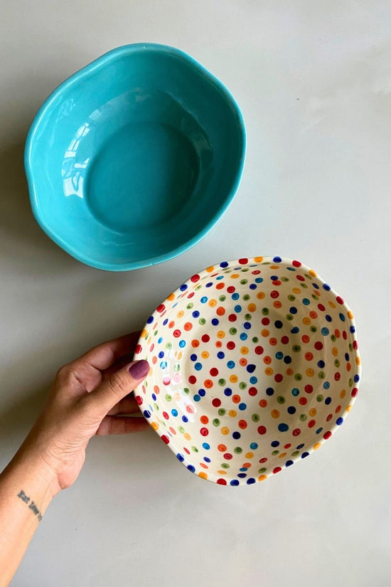 basic teal & colorful polka bowl made by ceramic 