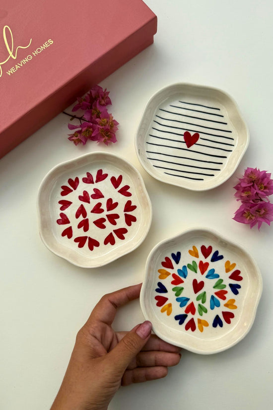 Set of 3 - Blissful Hearts dessert plate combo handmade in India