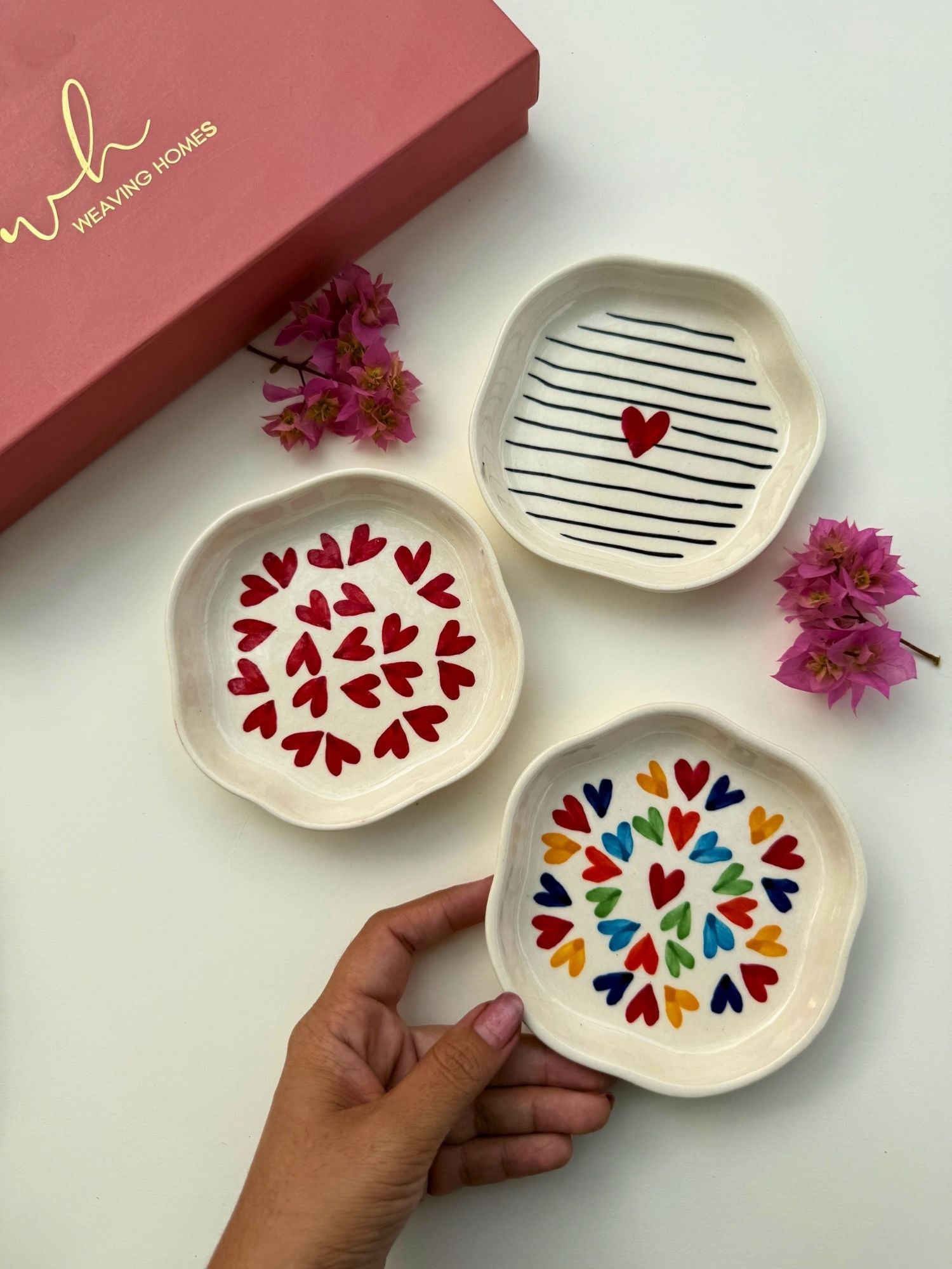 Set of 3 - Blissful Hearts dessert plate combo handmade in India