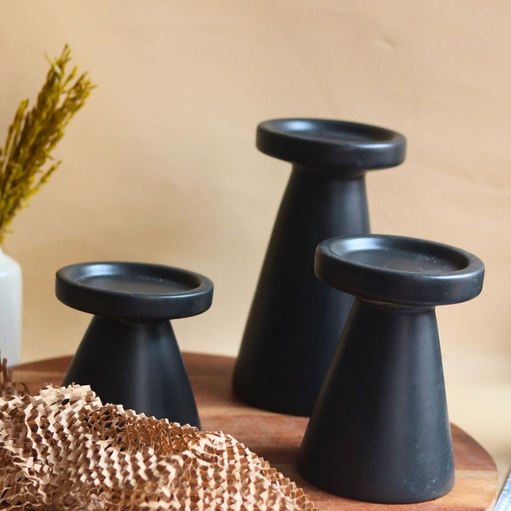 Set of 3 - Black Pillar Candle Holder with premium quality material