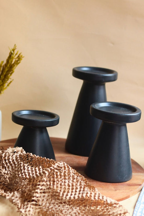 Set of 3 - Black Pillar Candle Holder with premium quality material