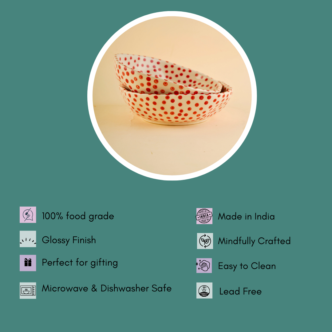 red polka bowl with some details