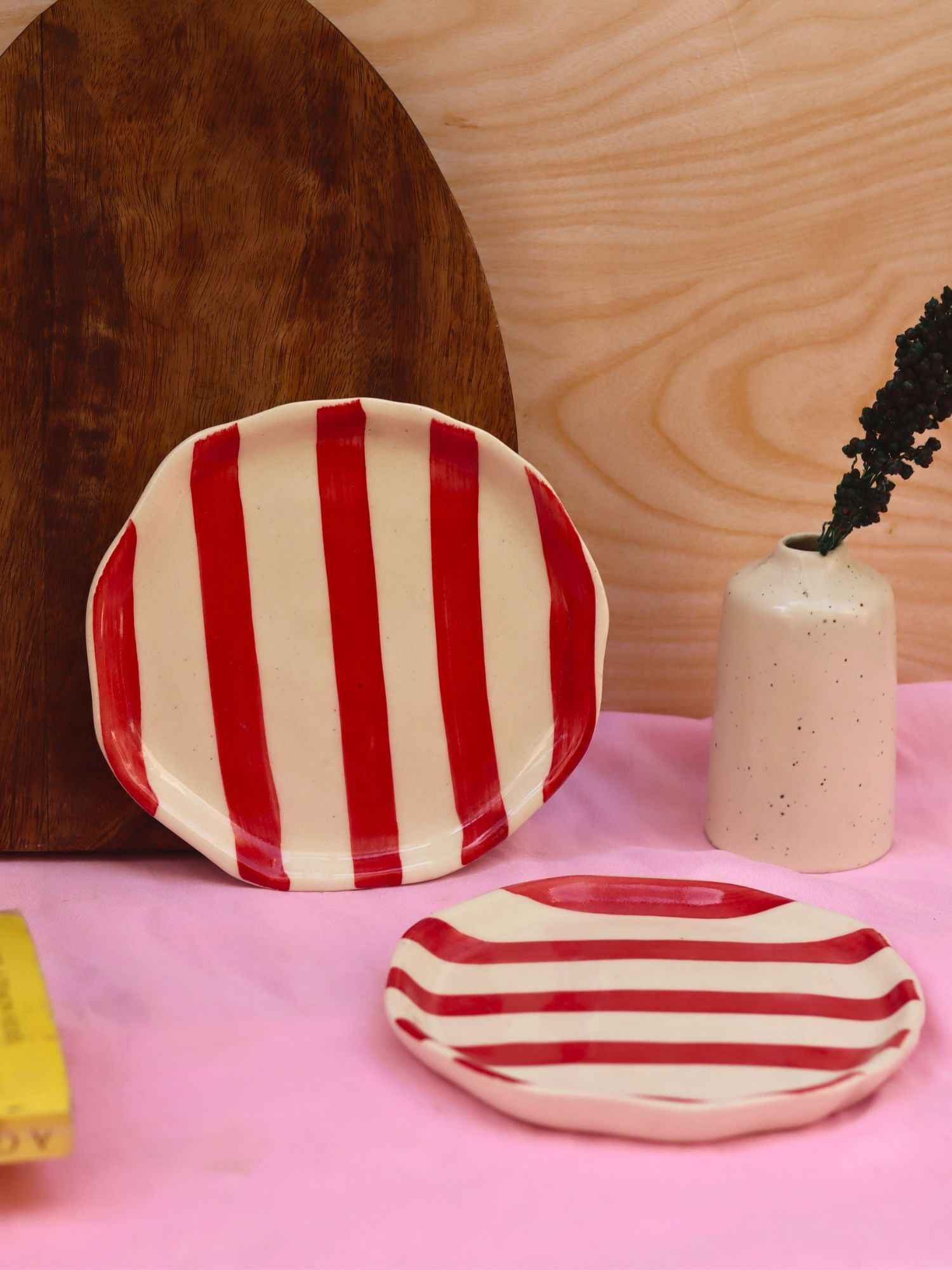 Red Striped Dessert Plate