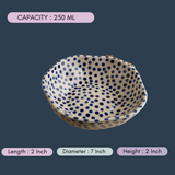 handmade blue polka bowl with measurement 