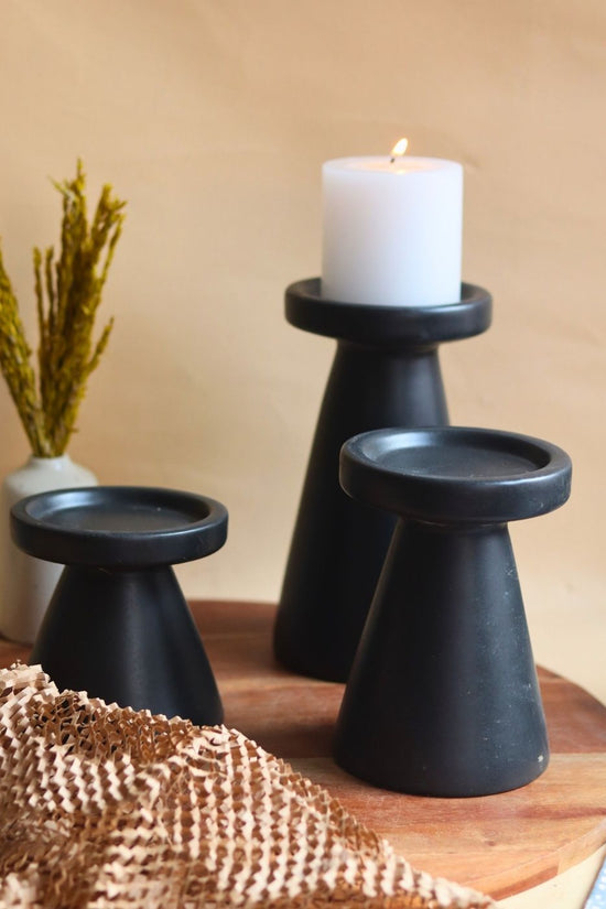 Set of 3 - Black Pillar Candle Holder handmade in india