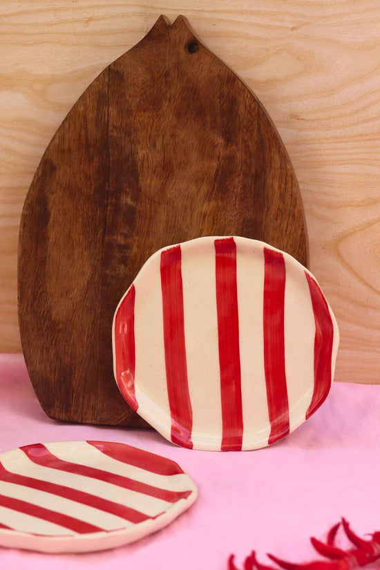 Red Striped Dessert Plate