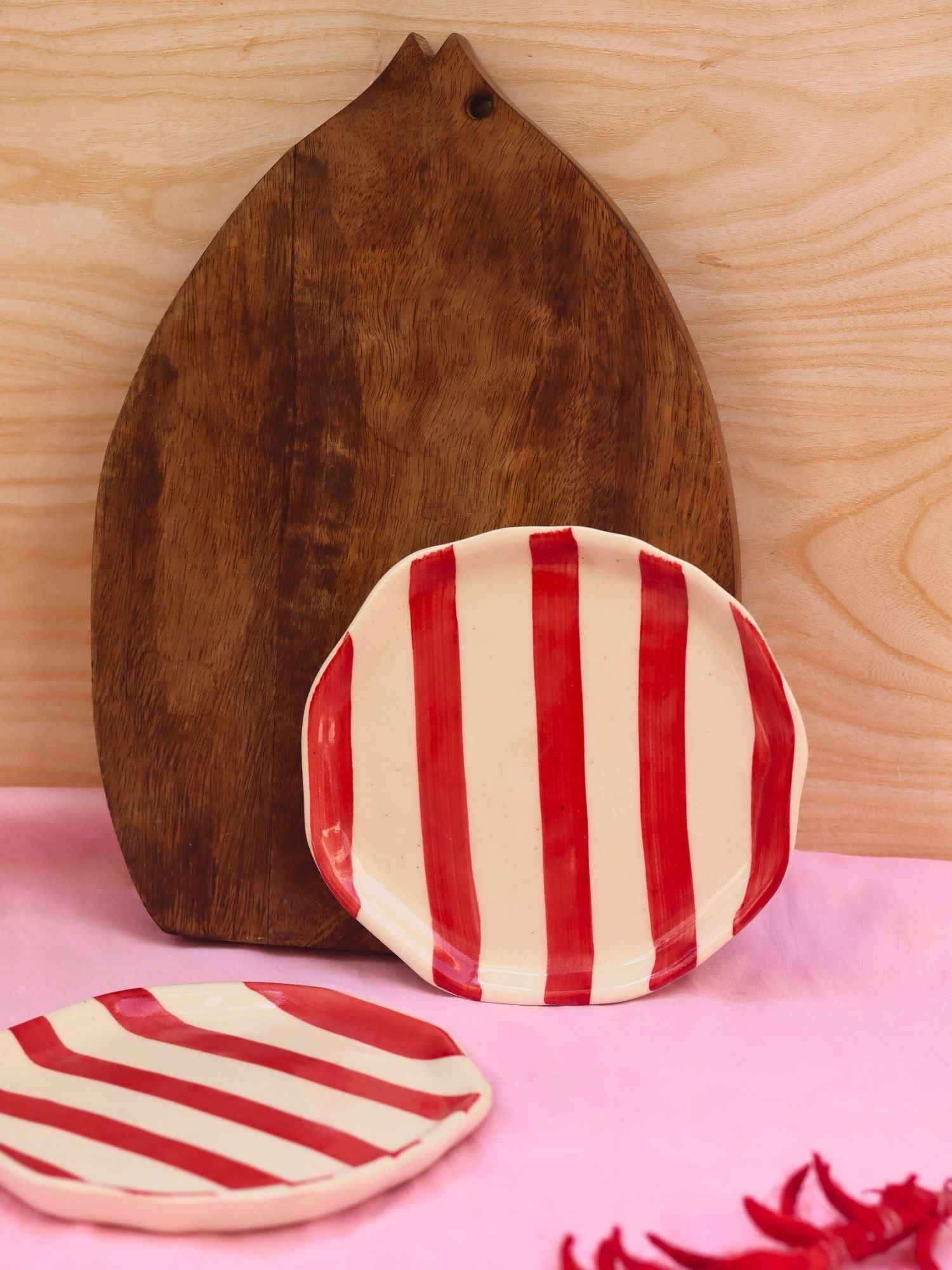 Red Striped Dessert Plate