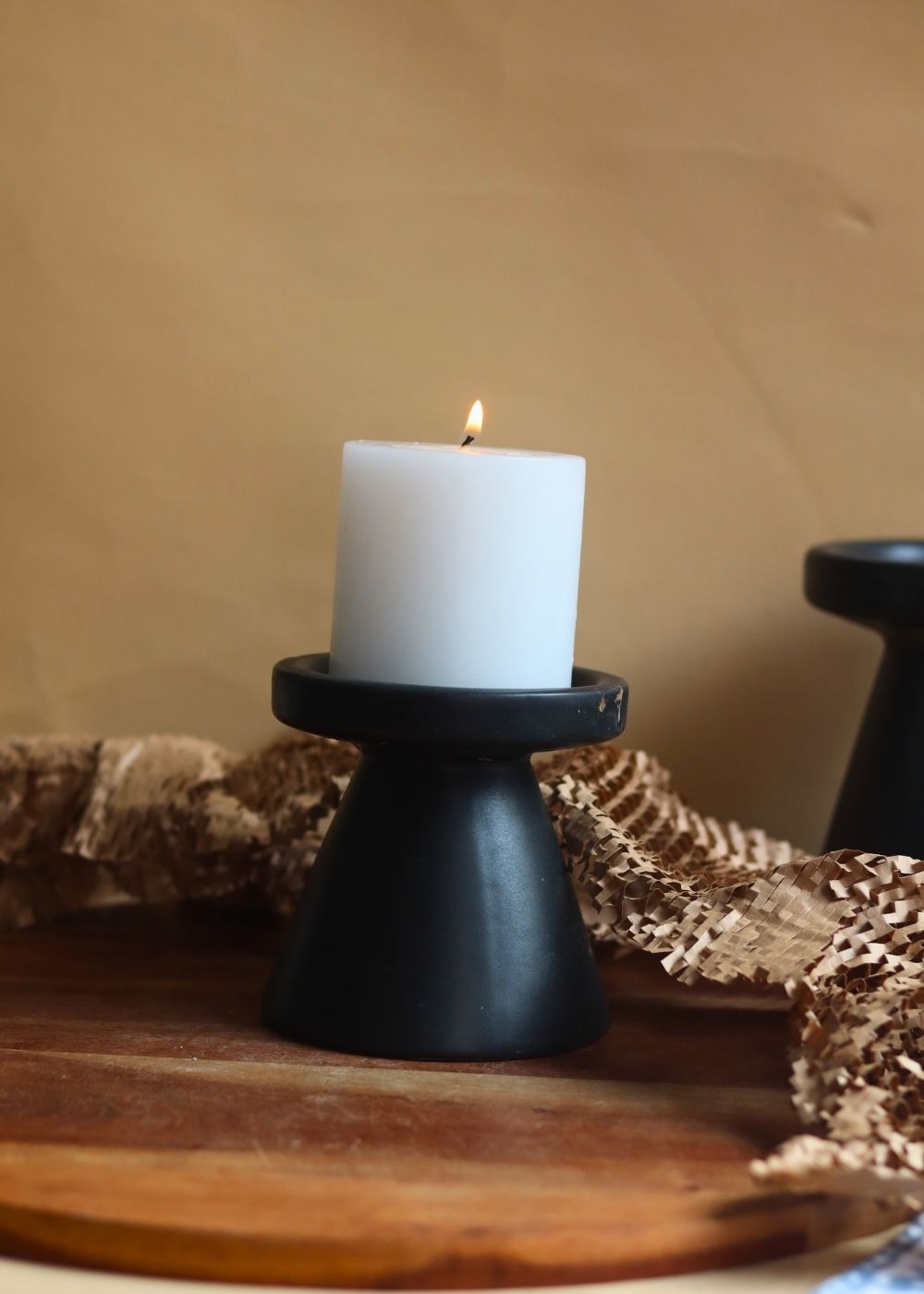 handmade Black Pillar Candle Holder - Small